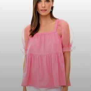 POMANDER PLACE Tinsley Puff Sleeve Top Pink XS